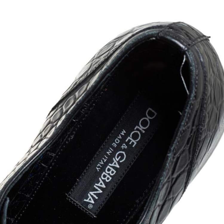 Pre Owned Dolce & Gabbana Black Croc Embossed Leather Lace Up Derby Size 43
