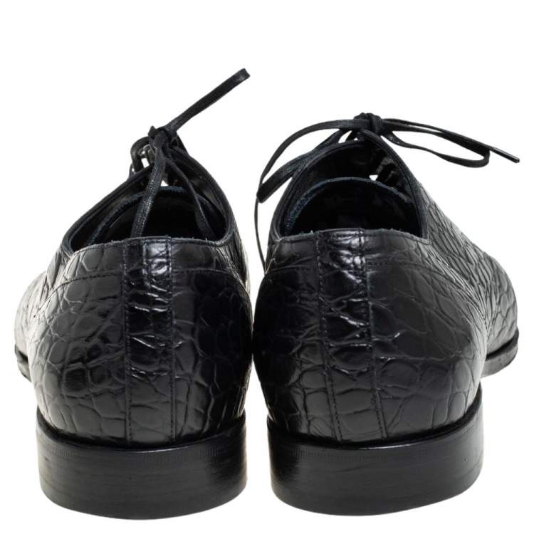 Pre Owned Dolce & Gabbana Black Croc Embossed Leather Lace Up Derby Size 43