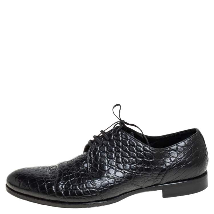 Pre Owned Dolce & Gabbana Black Croc Embossed Leather Lace Up Derby Size 43