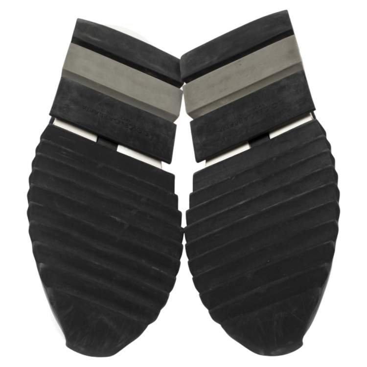 Pre Owned Dolce & Gabbana White/Black Stretch Fabric Logo Sorrento Slip On Sneakers Size 42.5
