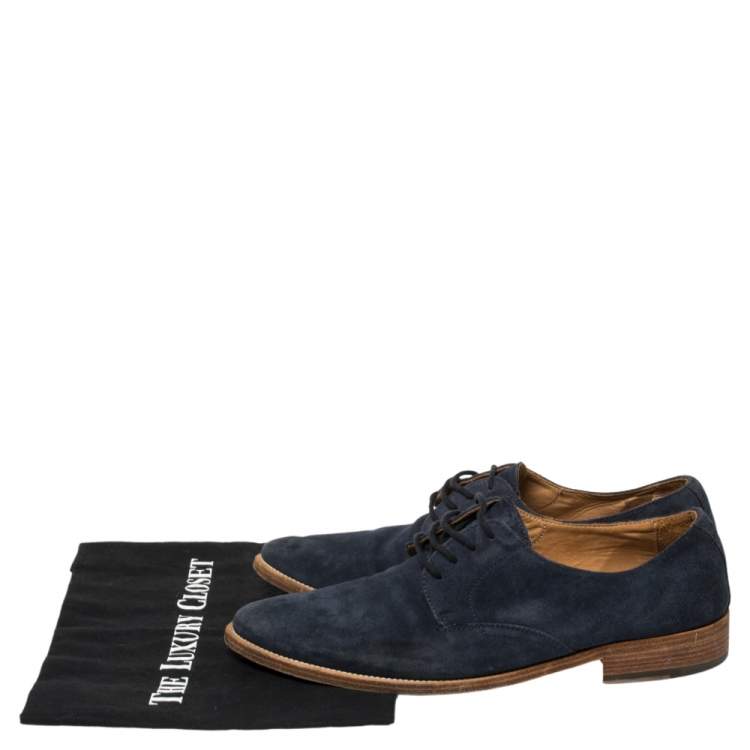 Pre Owned D&G Blue Suede Lace Up Oxfords Size 41.5