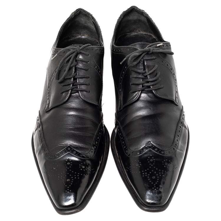 Pre Owned Dolce & Gabbana Black Brogue Leather Lace Up Derby Size 43