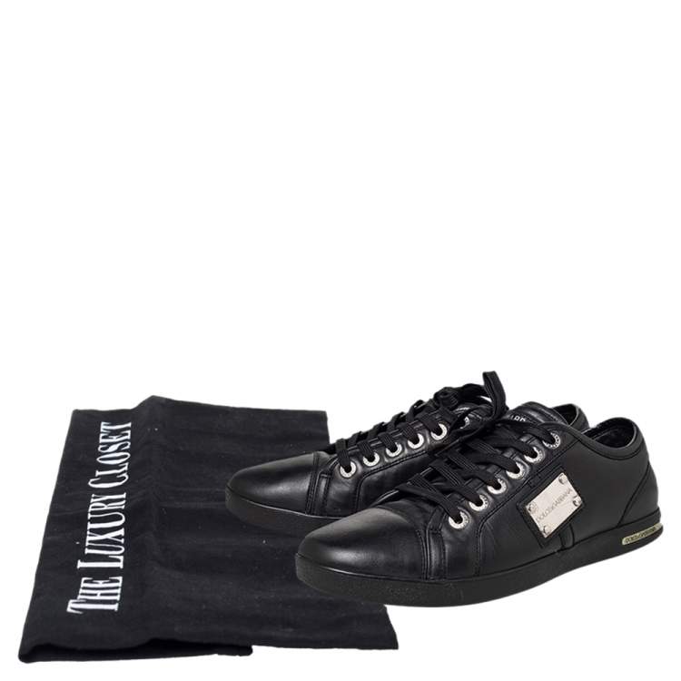 Pre Owned Dolce & Gabbana Black Cap Toe Low Top Sneakers Size 40.5