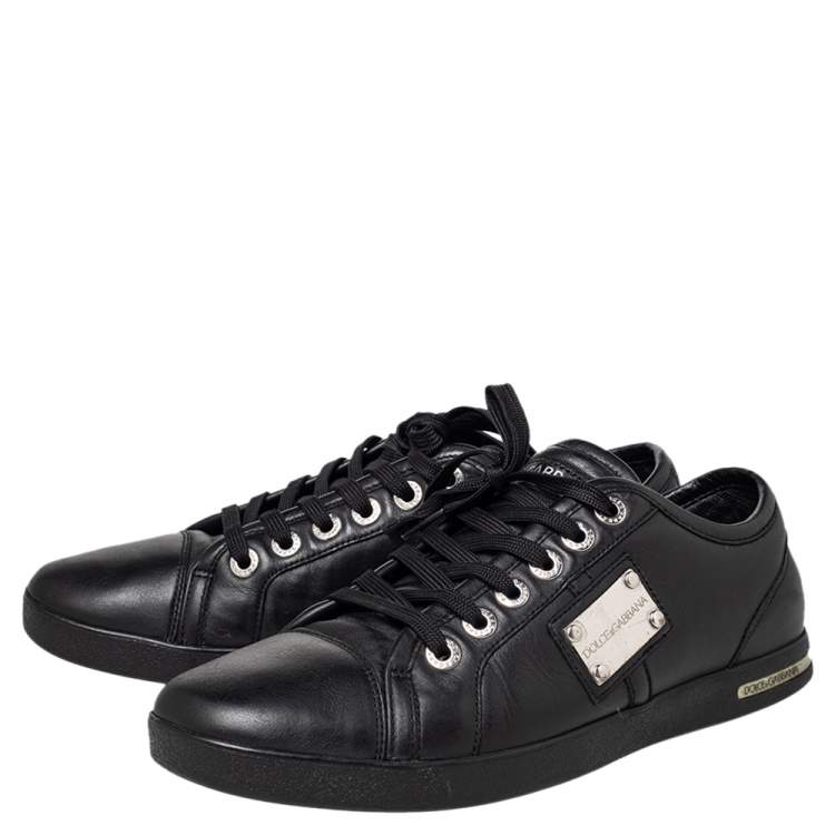 Pre Owned Dolce & Gabbana Black Cap Toe Low Top Sneakers Size 40.5