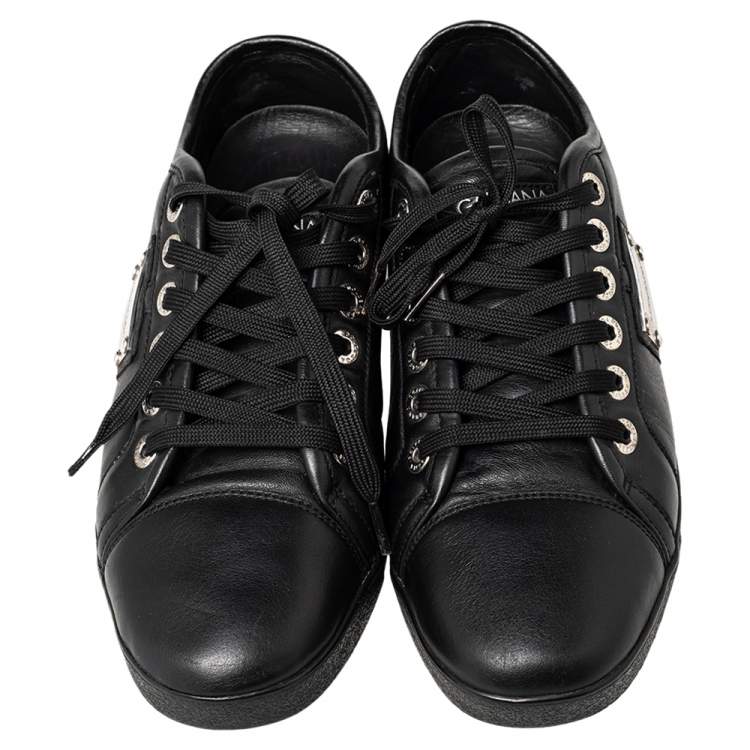 Pre Owned Dolce & Gabbana Black Cap Toe Low Top Sneakers Size 40.5