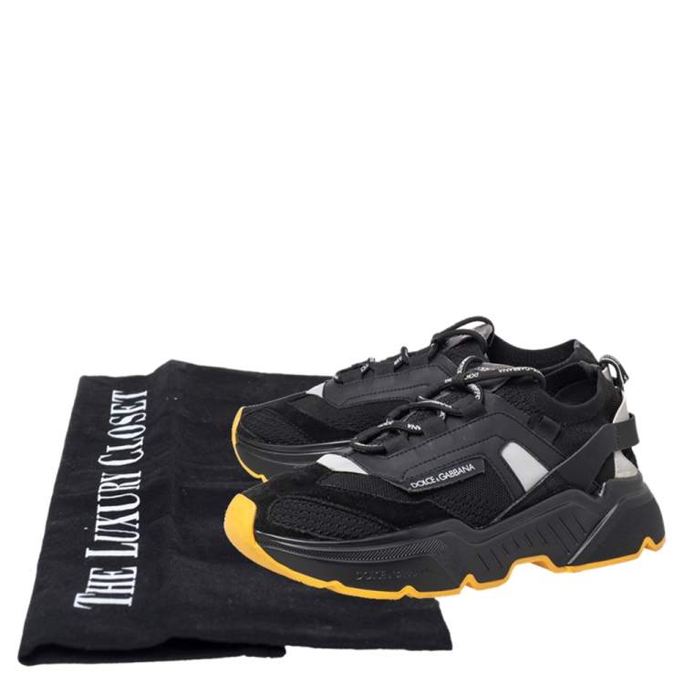 Pre Owned Dolce & Gabbana Black Suede And Knit Fabric Daymaster Low Top Sneakers Size 42