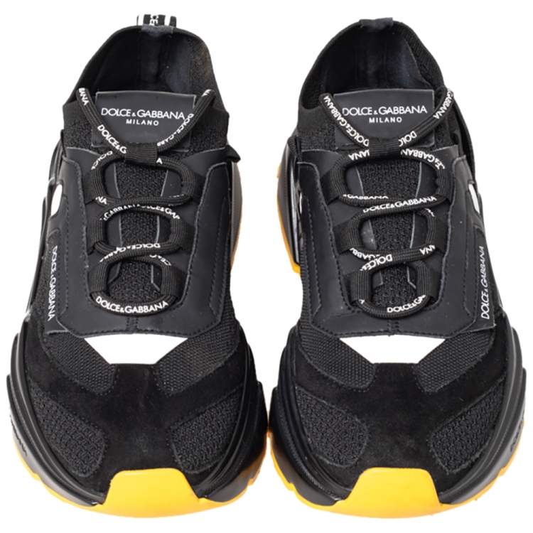 Pre Owned Dolce & Gabbana Black Suede And Knit Fabric Daymaster Low Top Sneakers Size 42