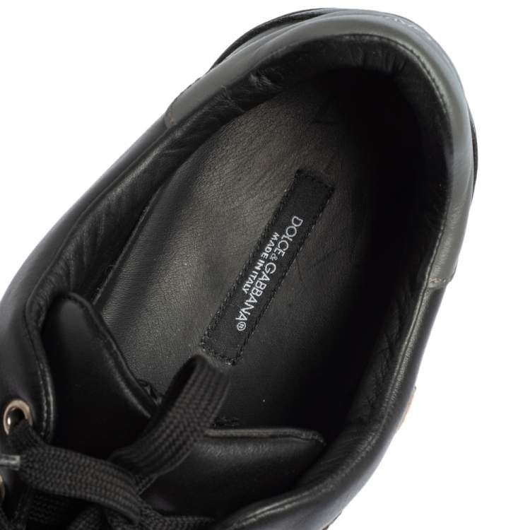Pre Owned Dolce & Gabbana Black Leather Designers Patch Low Top Sneakers Size 45