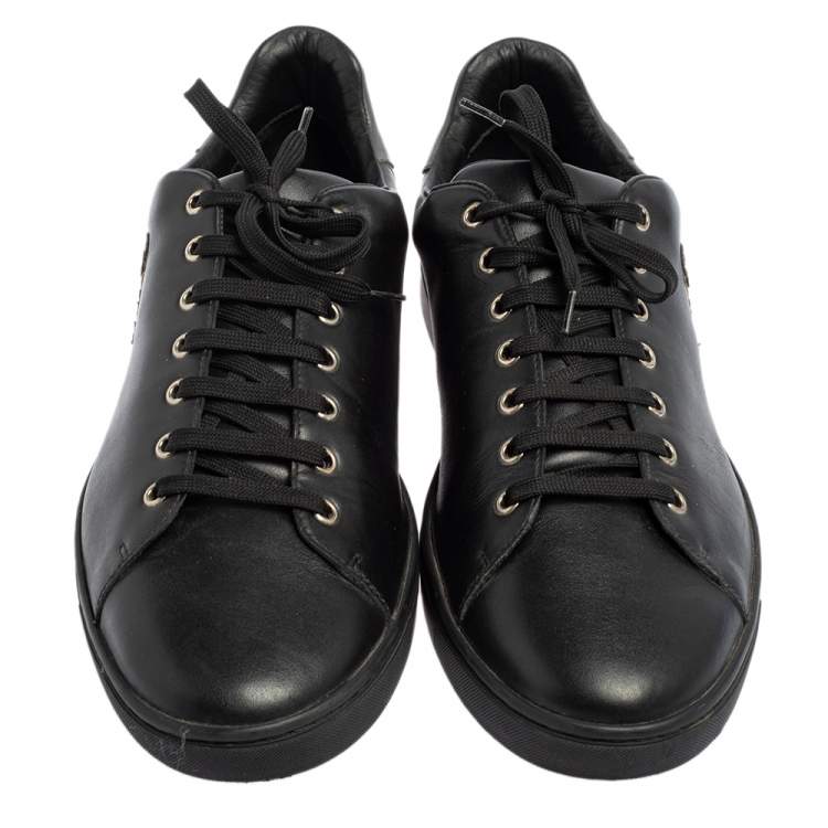 Pre Owned Dolce & Gabbana Black Leather Designers Patch Low Top Sneakers Size 45