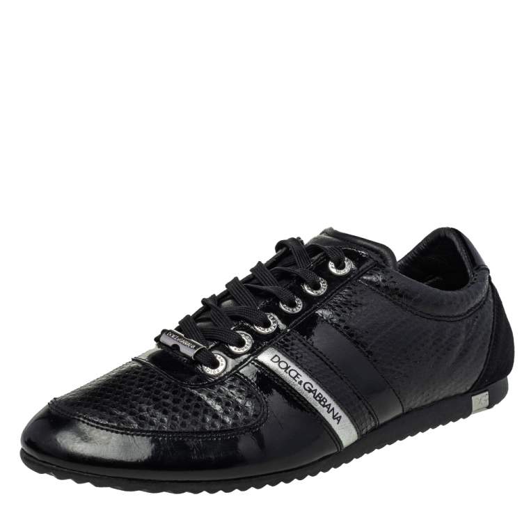 Pre Owned Dolce and Gabbana Black Python And Leather Stripes Low Top Sneakers Size 44