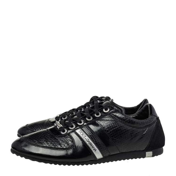 Pre Owned Dolce and Gabbana Black Python And Leather Stripes Low Top Sneakers Size 44