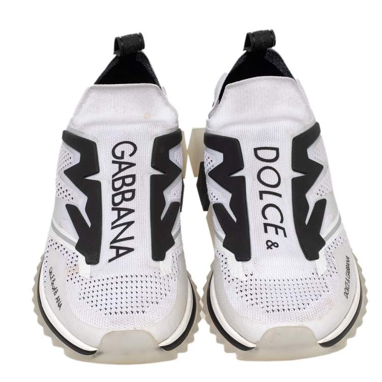 Pre Owned Dolce & Gabbana White/Black Knit Fabric Sorrento Slip On Sneakers Size 45