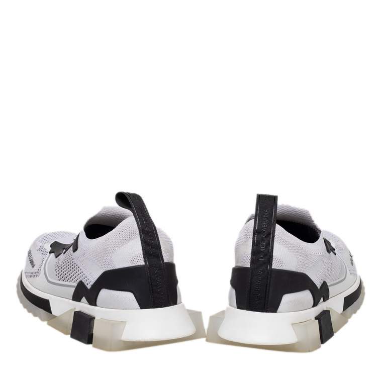 Pre Owned Dolce & Gabbana White/Black Knit Fabric Sorrento Slip On Sneakers Size 45