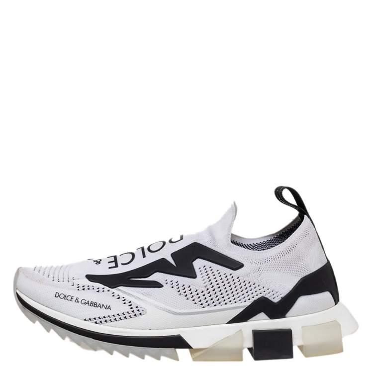Pre Owned Dolce & Gabbana White/Black Knit Fabric Sorrento Slip On Sneakers Size 45
