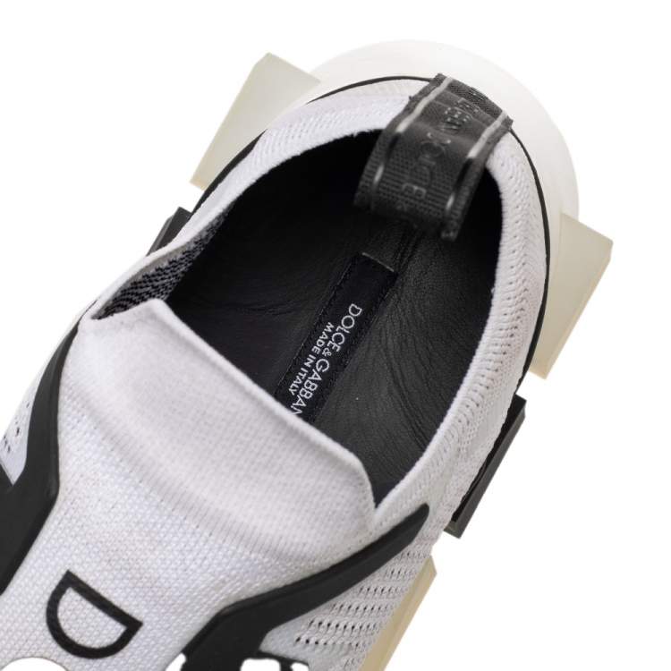Pre Owned Dolce & Gabbana White/Black Knit Fabric Sorrento Slip On Sneakers Size 45