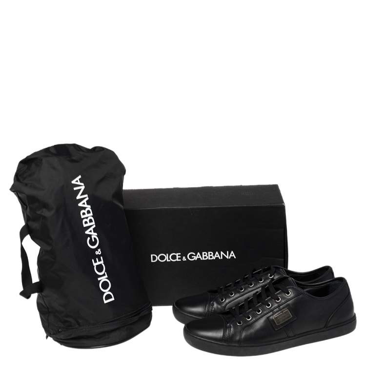Pre Owned Dolce & Gabbana Black Leather Cap Toe Low Top Sneakers Size 43