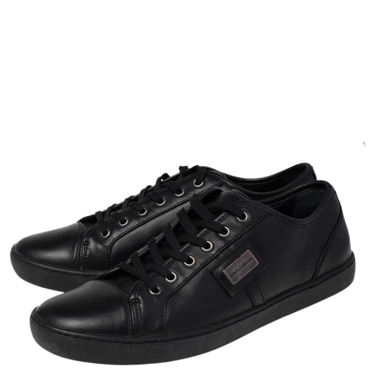 Pre Owned Dolce & Gabbana Black Leather Cap Toe Low Top Sneakers Size 43