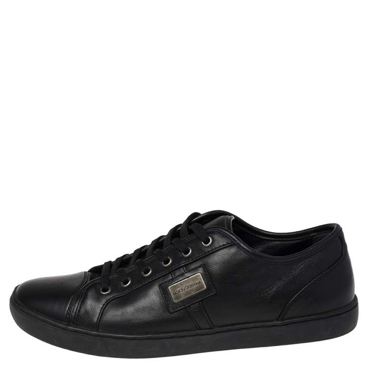 Pre Owned Dolce & Gabbana Black Leather Cap Toe Low Top Sneakers Size 43