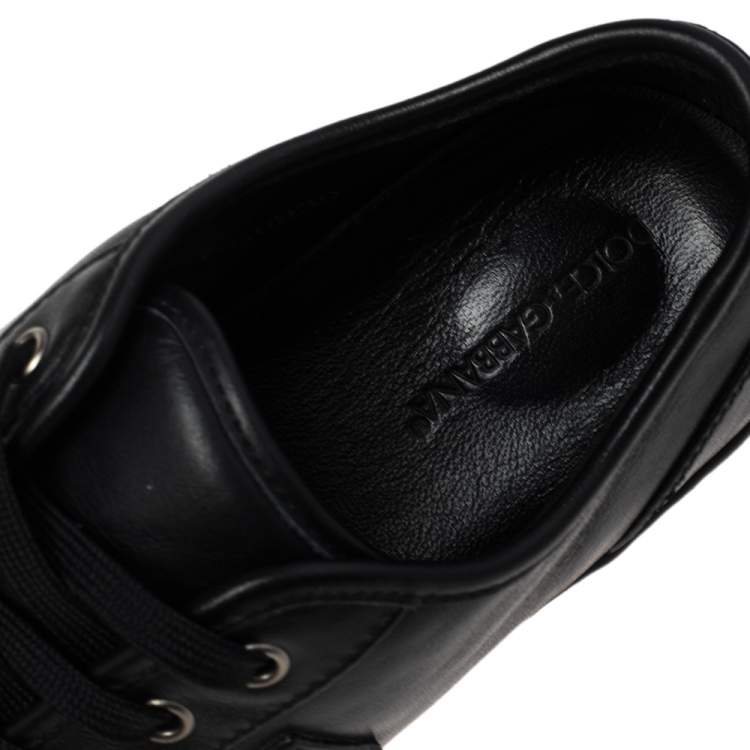 Pre Owned Dolce & Gabbana Black Leather Cap Toe Low Top Sneakers Size 43