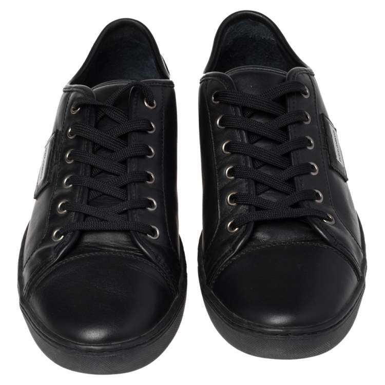 Pre Owned Dolce & Gabbana Black Leather Cap Toe Low Top Sneakers Size 43