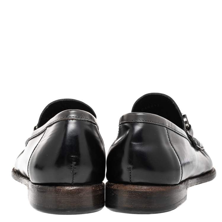 Pre Owned Dolce & Gabbana Black Leather Logo Bit Slip On Loafers Size 40.5