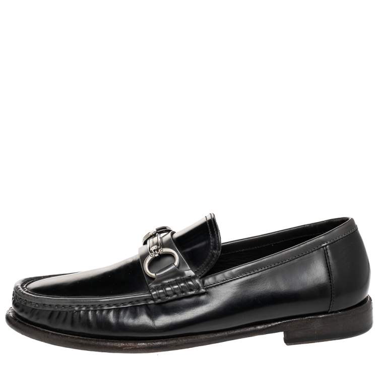 Pre Owned Dolce & Gabbana Black Leather Logo Bit Slip On Loafers Size 40.5