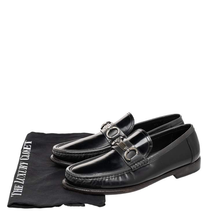 Pre Owned Dolce & Gabbana Black Leather Logo Bit Slip On Loafers Size 40.5