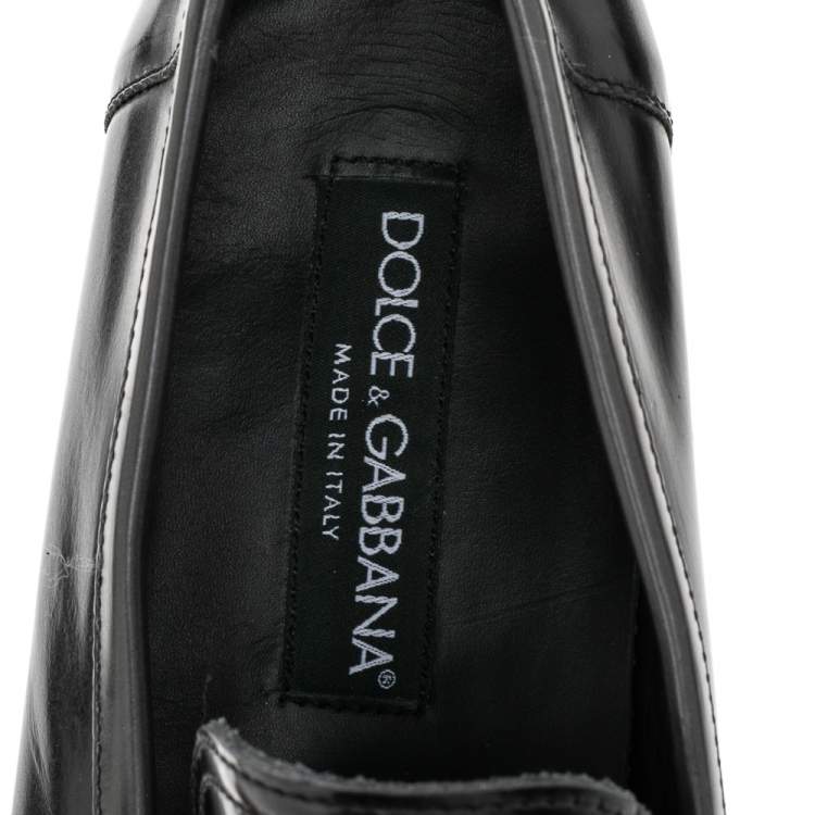 Pre Owned Dolce & Gabbana Black Leather Logo Bit Slip On Loafers Size 40.5