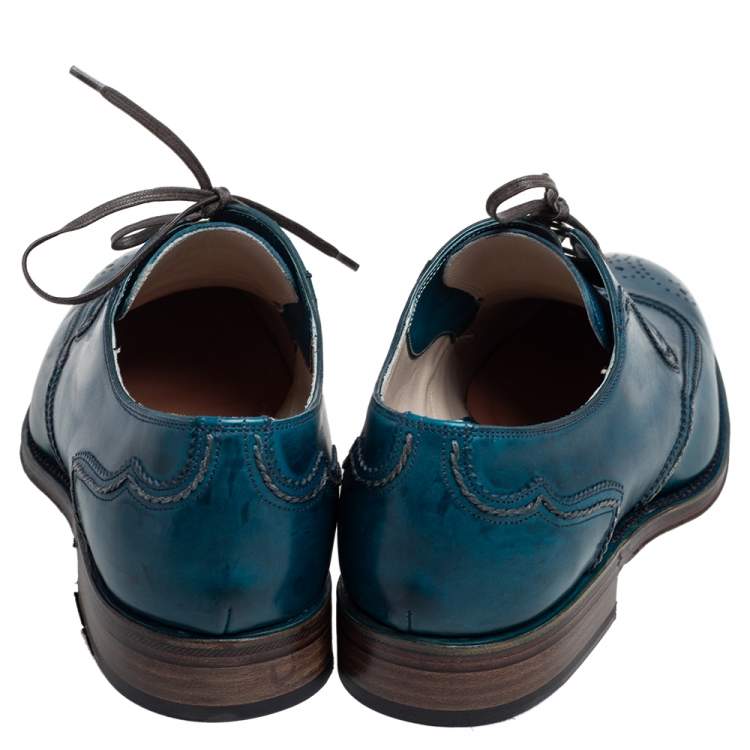 Pre Owned Dolce & Gabbana Blue Brogue Leather Lace Up Oxford Size 42