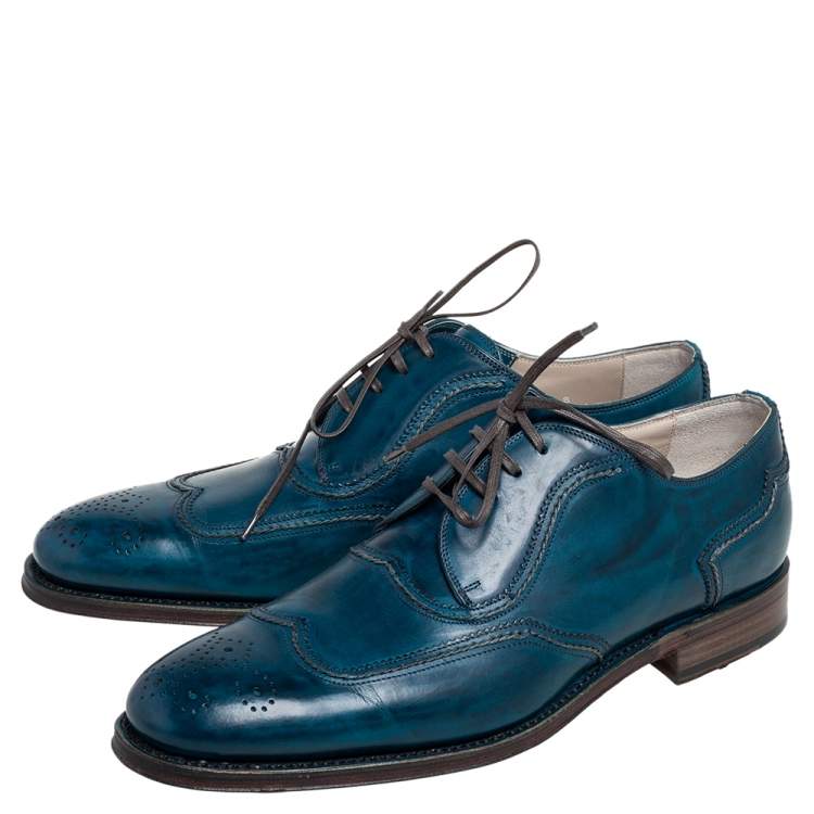 Pre Owned Dolce & Gabbana Blue Brogue Leather Lace Up Oxford Size 42