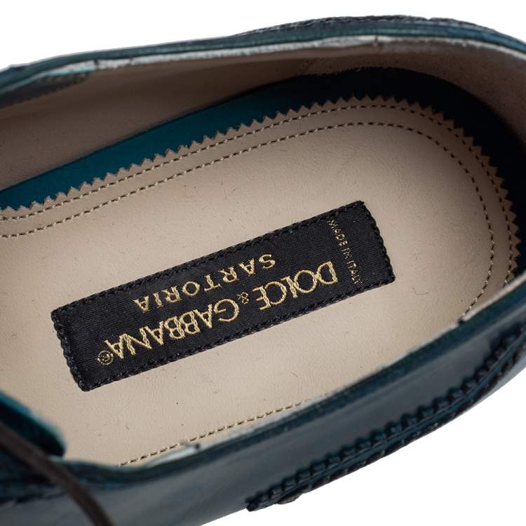 Pre Owned Dolce & Gabbana Blue Brogue Leather Lace Up Oxford Size 42