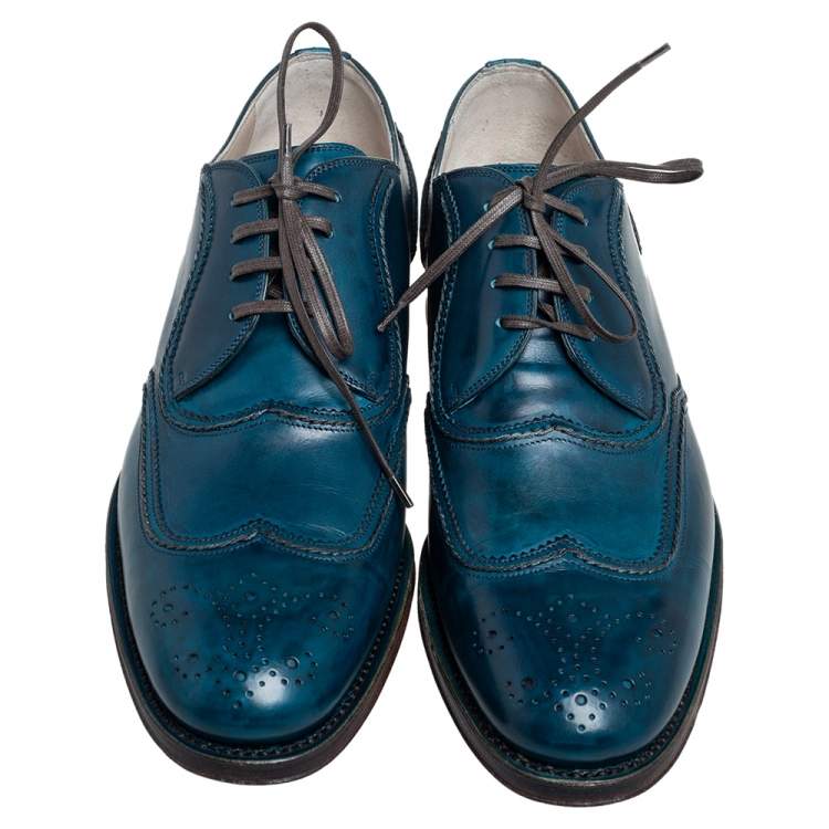 Pre Owned Dolce & Gabbana Blue Brogue Leather Lace Up Oxford Size 42