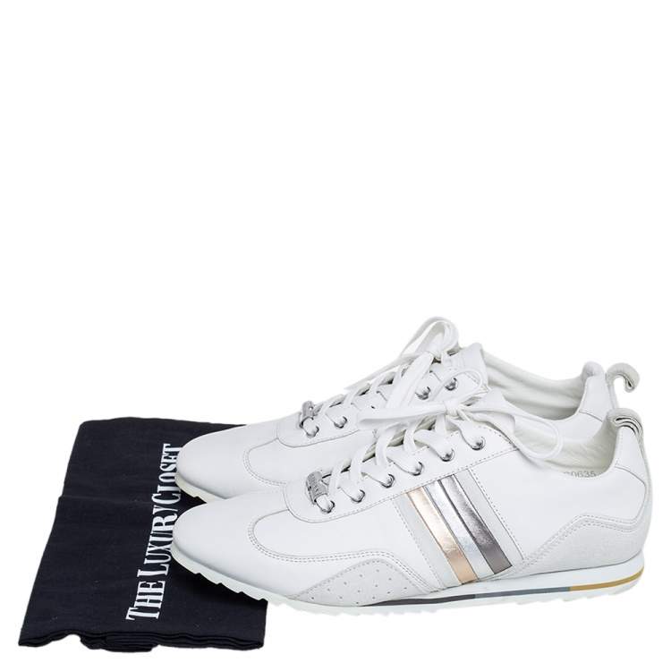 Pre Owned Dolce & Gabbana White Leather and Suede Lace Up Low Top Sneakers Size 41