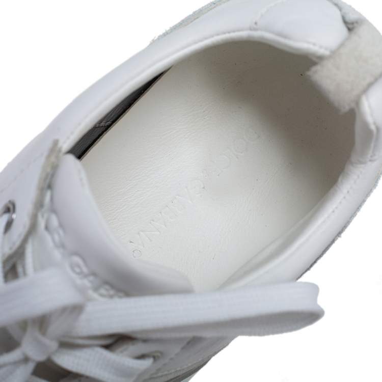 Pre Owned Dolce & Gabbana White Leather and Suede Lace Up Low Top Sneakers Size 41