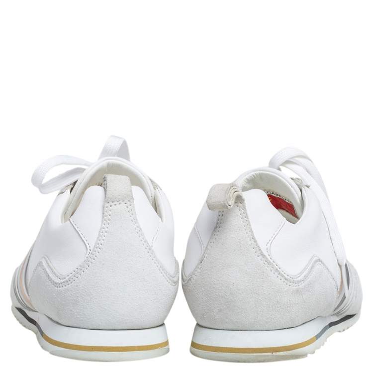 Pre Owned Dolce & Gabbana White Leather and Suede Lace Up Low Top Sneakers Size 41