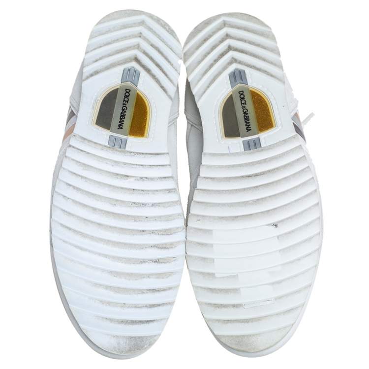 Pre Owned Dolce & Gabbana White Leather and Suede Lace Up Low Top Sneakers Size 41
