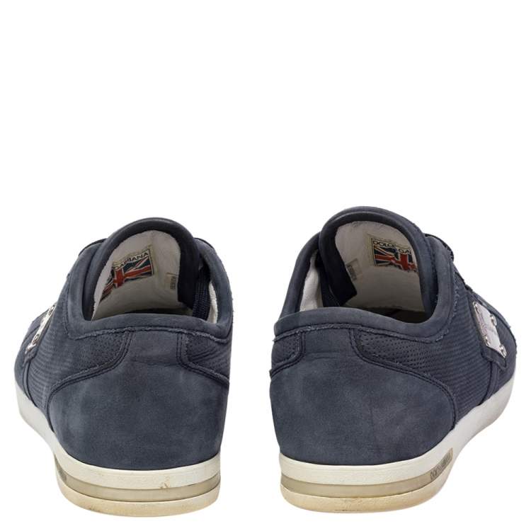 Pre Owned Dolce & Gabbana Blue Suede Logo Plaque Low Top Sneakers Size 43