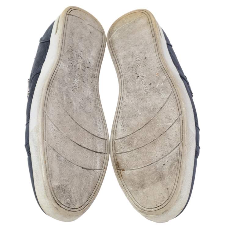 Pre Owned Dolce & Gabbana Blue Suede Logo Plaque Low Top Sneakers Size 43