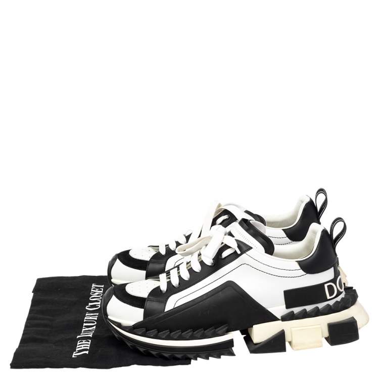 مملوكة مسبقًا Dolce & Gabbana White/ Black Suede And Leather Super King Low Top Sneakers Size 42