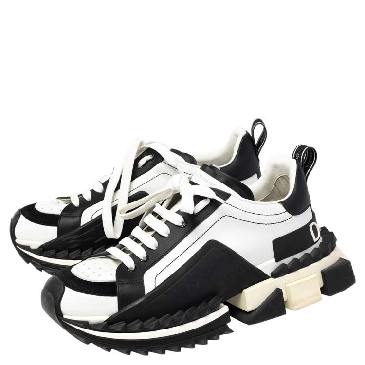 مملوكة مسبقًا Dolce & Gabbana White/ Black Suede And Leather Super King Low Top Sneakers Size 42