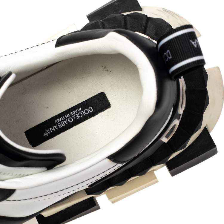 مملوكة مسبقًا Dolce & Gabbana White/ Black Suede And Leather Super King Low Top Sneakers Size 42