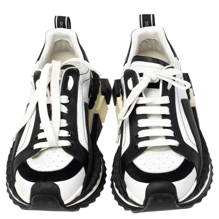 مملوكة مسبقًا Dolce & Gabbana White/ Black Suede And Leather Super King Low Top Sneakers Size 42