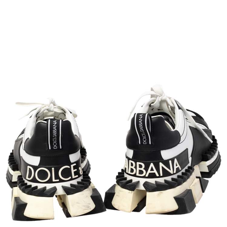 مملوكة مسبقًا Dolce & Gabbana White/ Black Suede And Leather Super King Low Top Sneakers Size 42