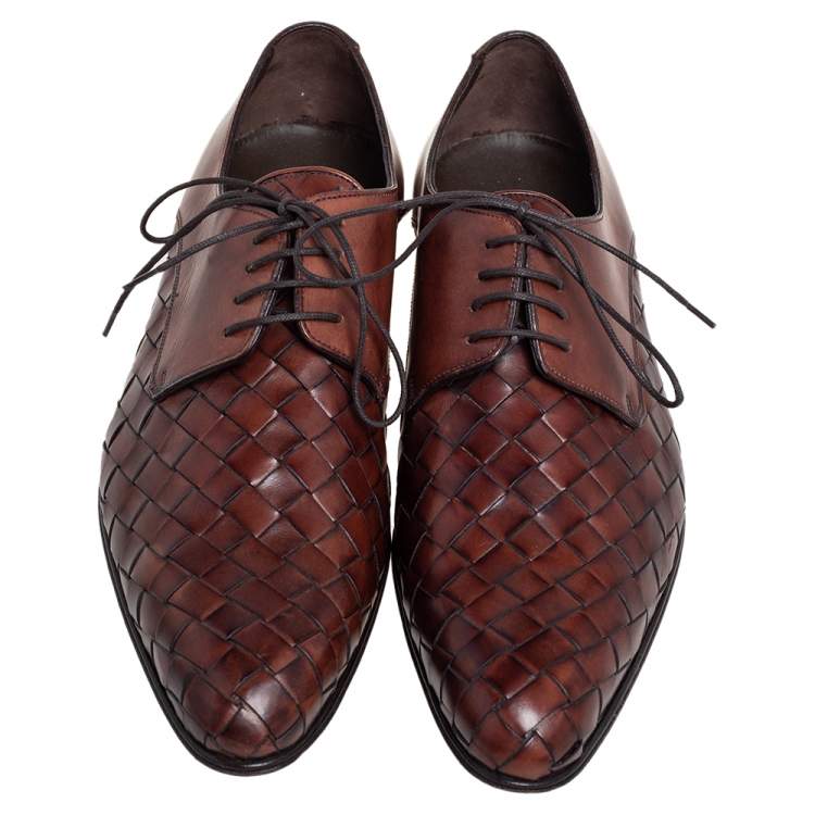 Pre Owned Dolce & Gabbana Brown Woven Leather Lace Derby Size 41