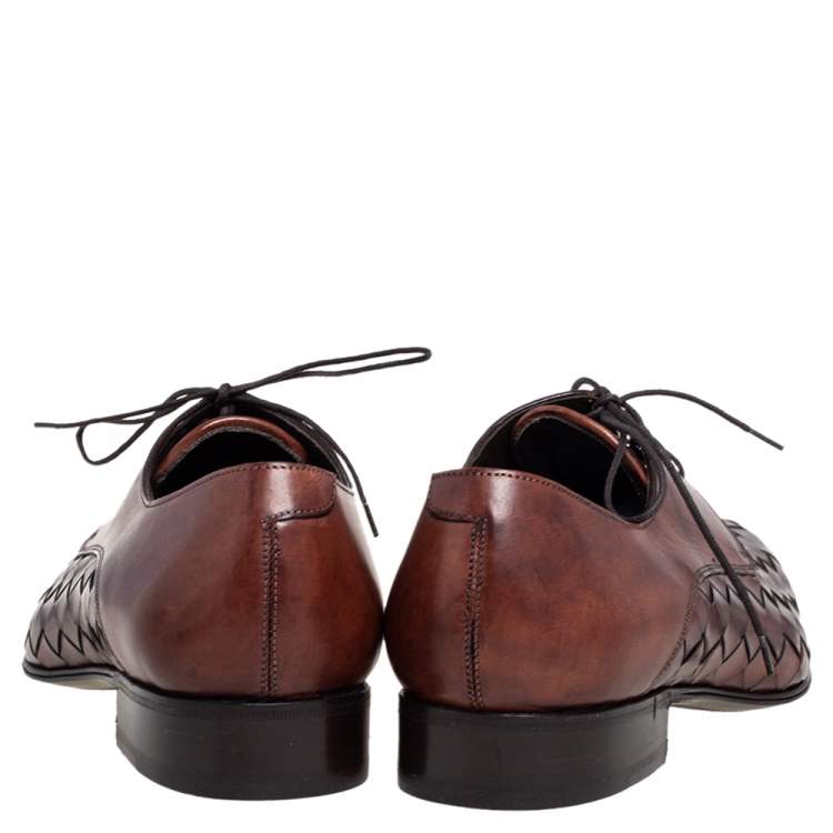 Pre Owned Dolce & Gabbana Brown Woven Leather Lace Derby Size 41