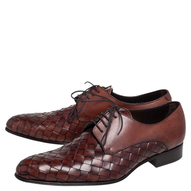 Pre Owned Dolce & Gabbana Brown Woven Leather Lace Derby Size 41