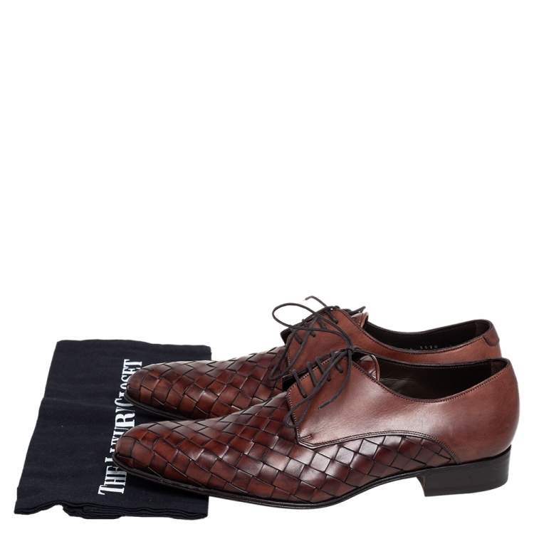 Pre Owned Dolce & Gabbana Brown Woven Leather Lace Derby Size 41
