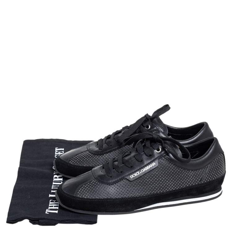 Pre Owned Dolce & Gabbana Black Leather And Suede Lace Up Sneakers Size 41.5