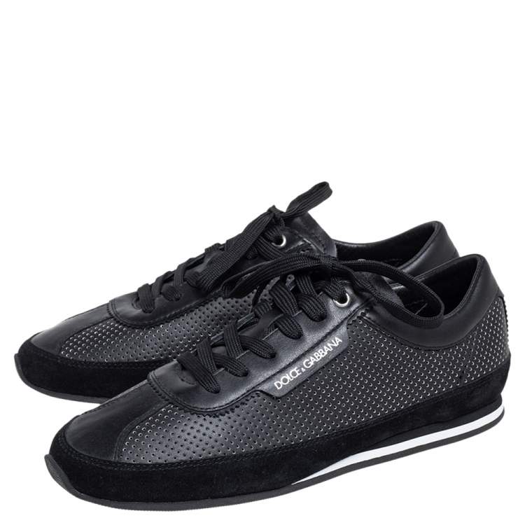 Pre Owned Dolce & Gabbana Black Leather And Suede Lace Up Sneakers Size 41.5