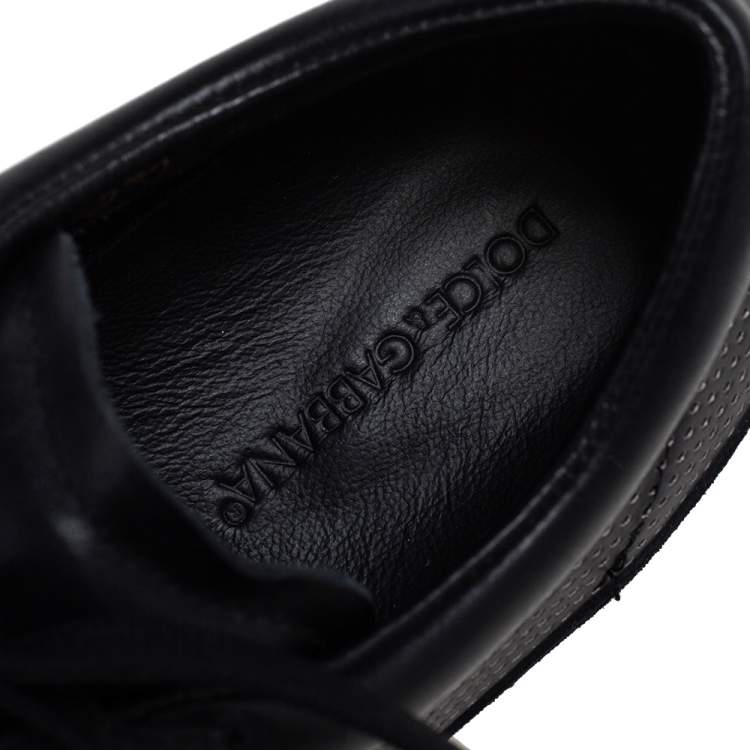 Pre Owned Dolce & Gabbana Black Leather And Suede Lace Up Sneakers Size 41.5